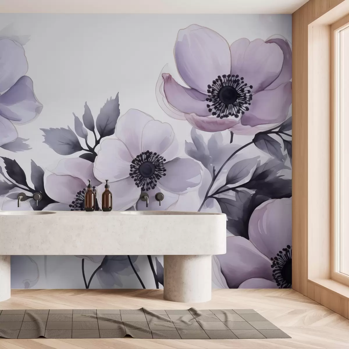 Fototapete Lila violette Blumen Nachahmung Aquarell w02494