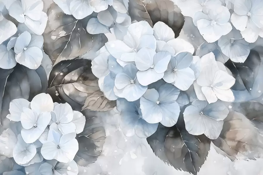 Fototapete Hydrangea Blumen, Aquarell-Stil Zeichnung, blaue Farben, floral w02488v1