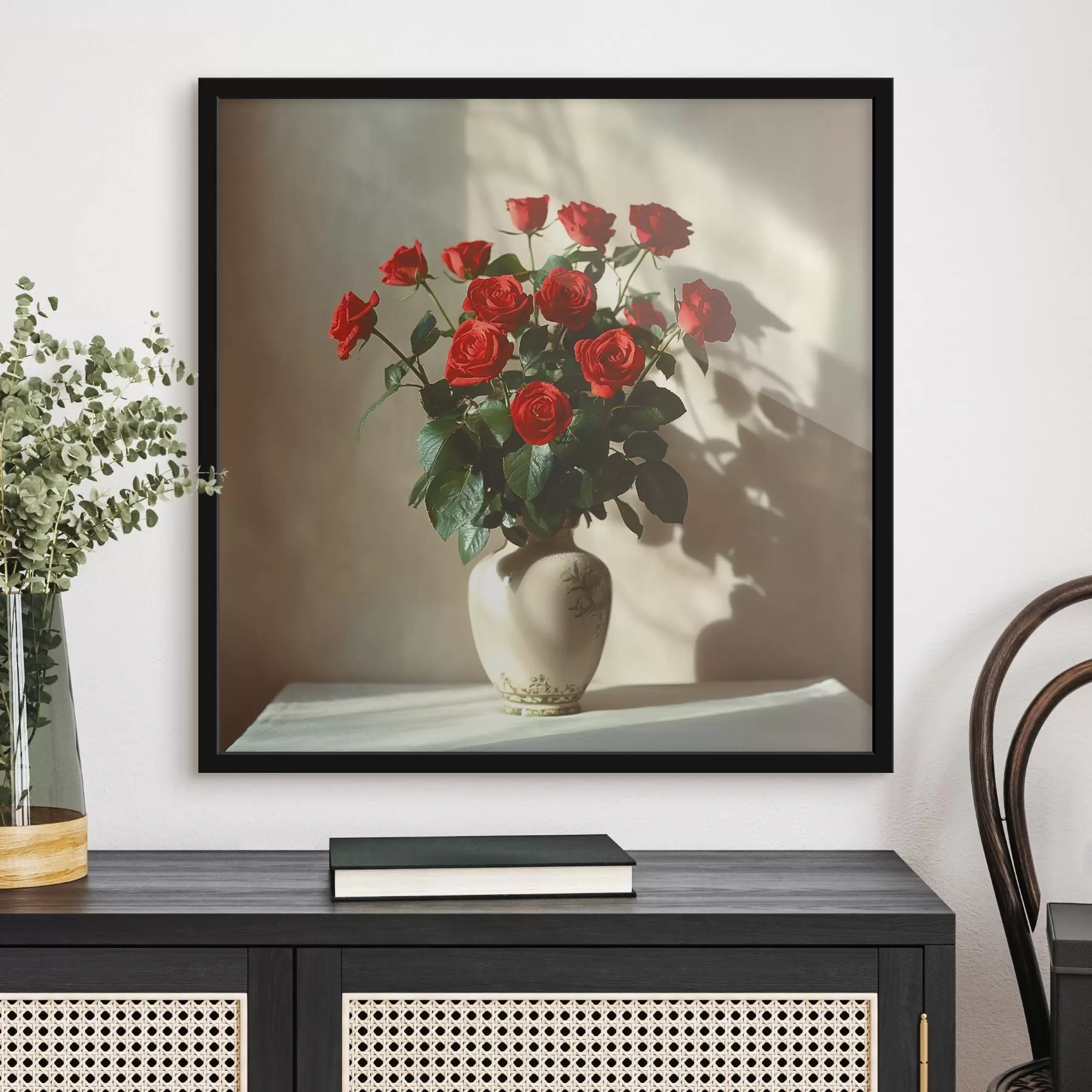 Fototapete Vase mit roten Rosen f37378
