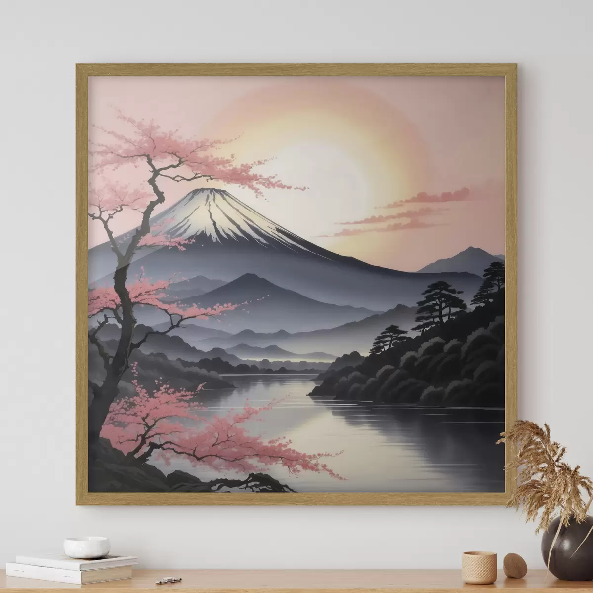 Poster Berg mit See und Bäumen f38100