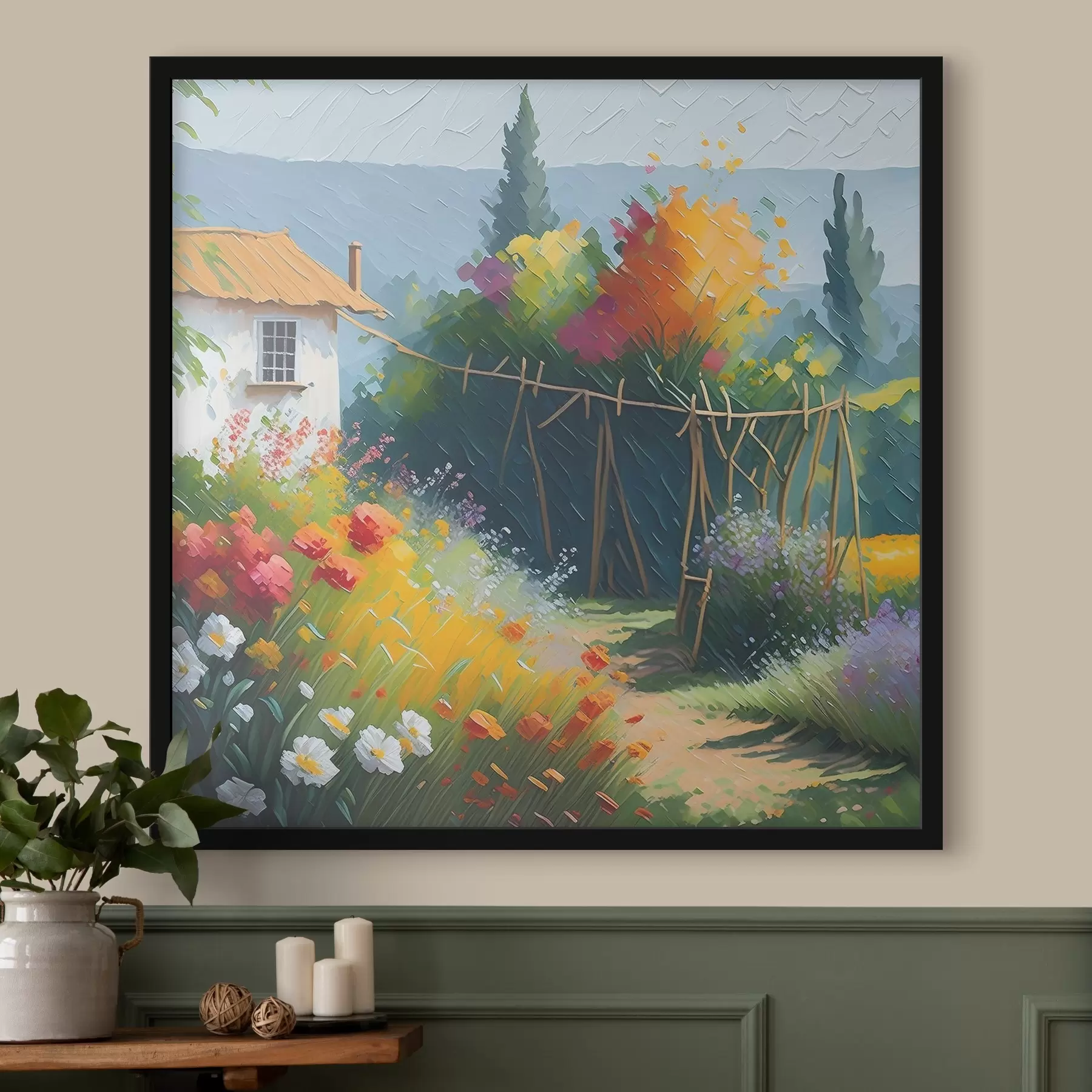 Fototapete Ein Haus und Blumen streichen f38489