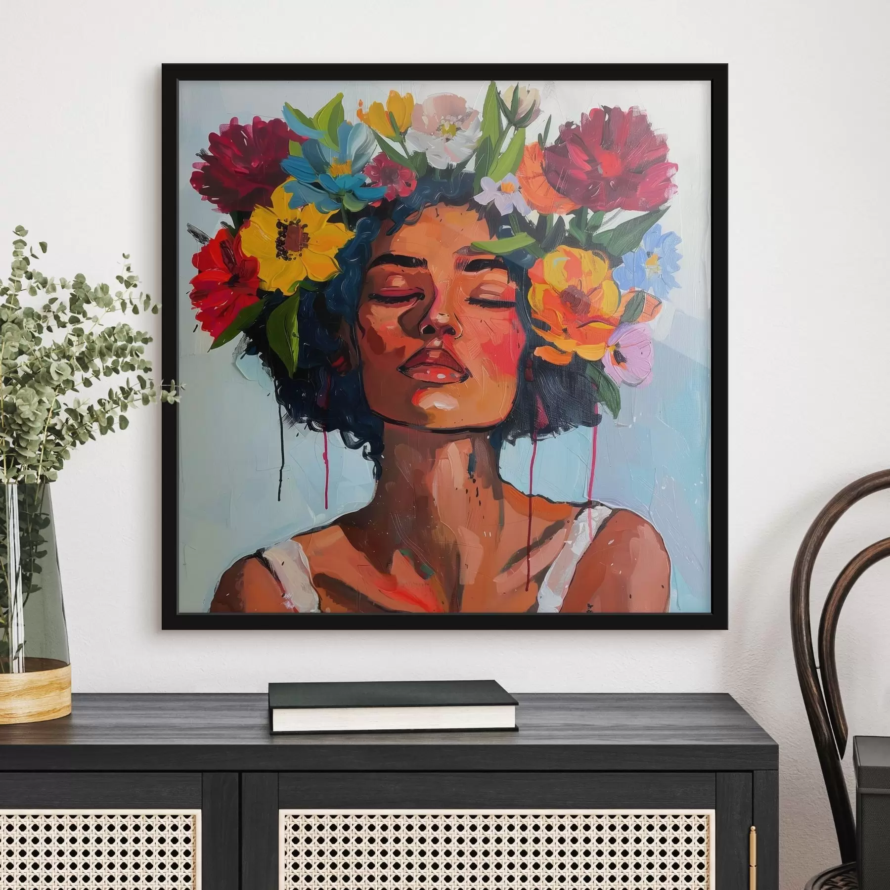 Fototapete Bild, das eine Frau mit Blumen im Haar zeigt f38575