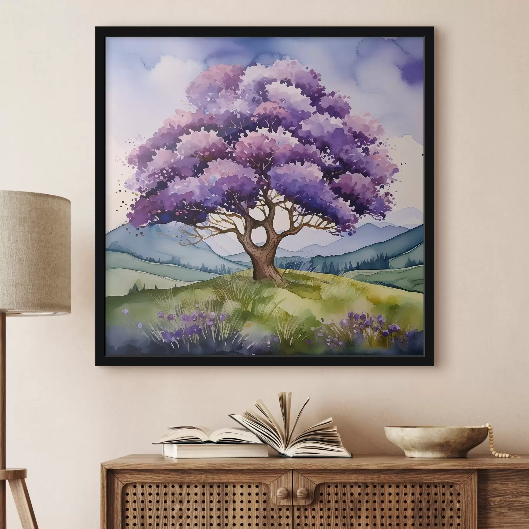 Fototapete Lebendiger Baum inmitten einer ruhigen Landschaft f39055