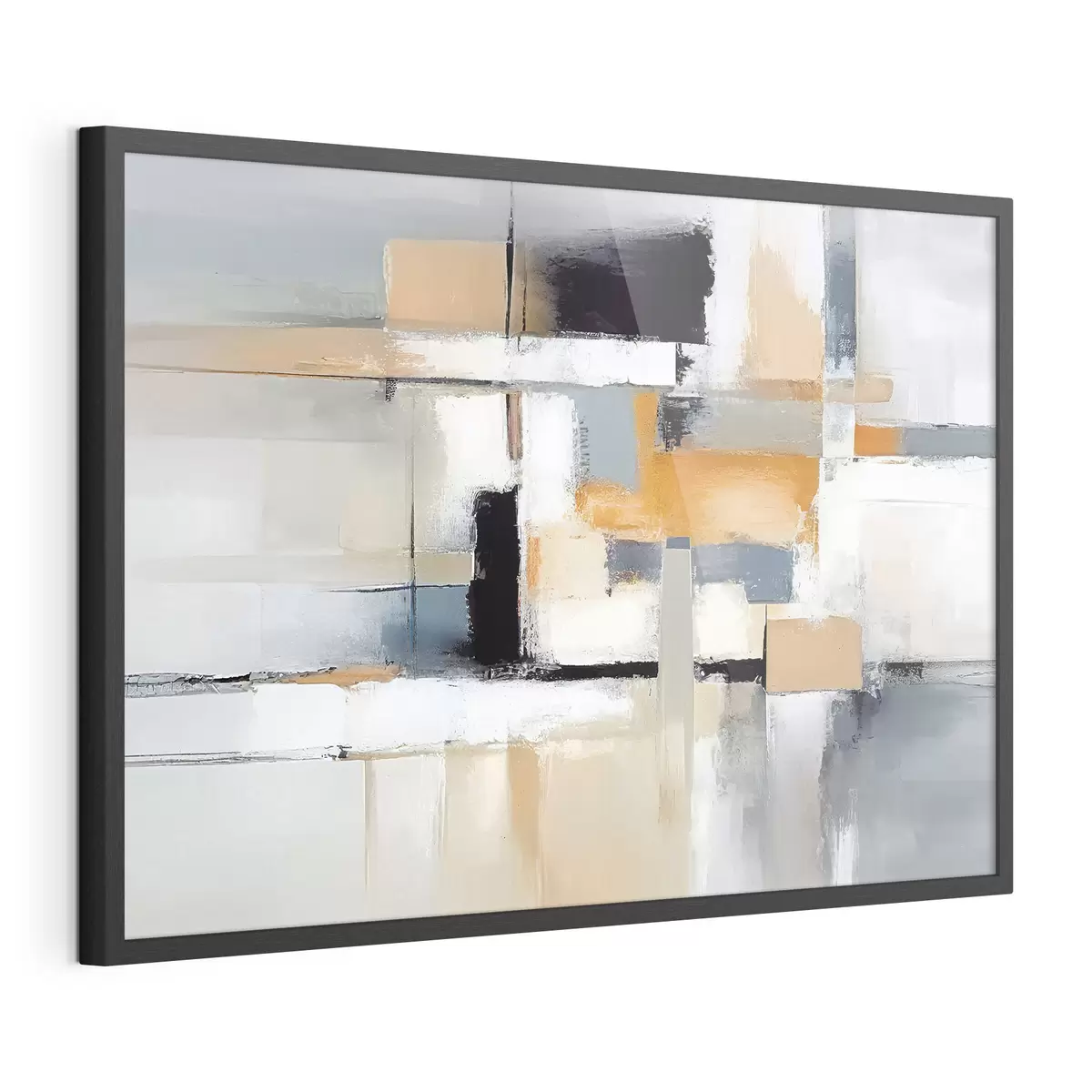 Poster Beige und grau abstrakt mit orange und weiß gewebt f36624