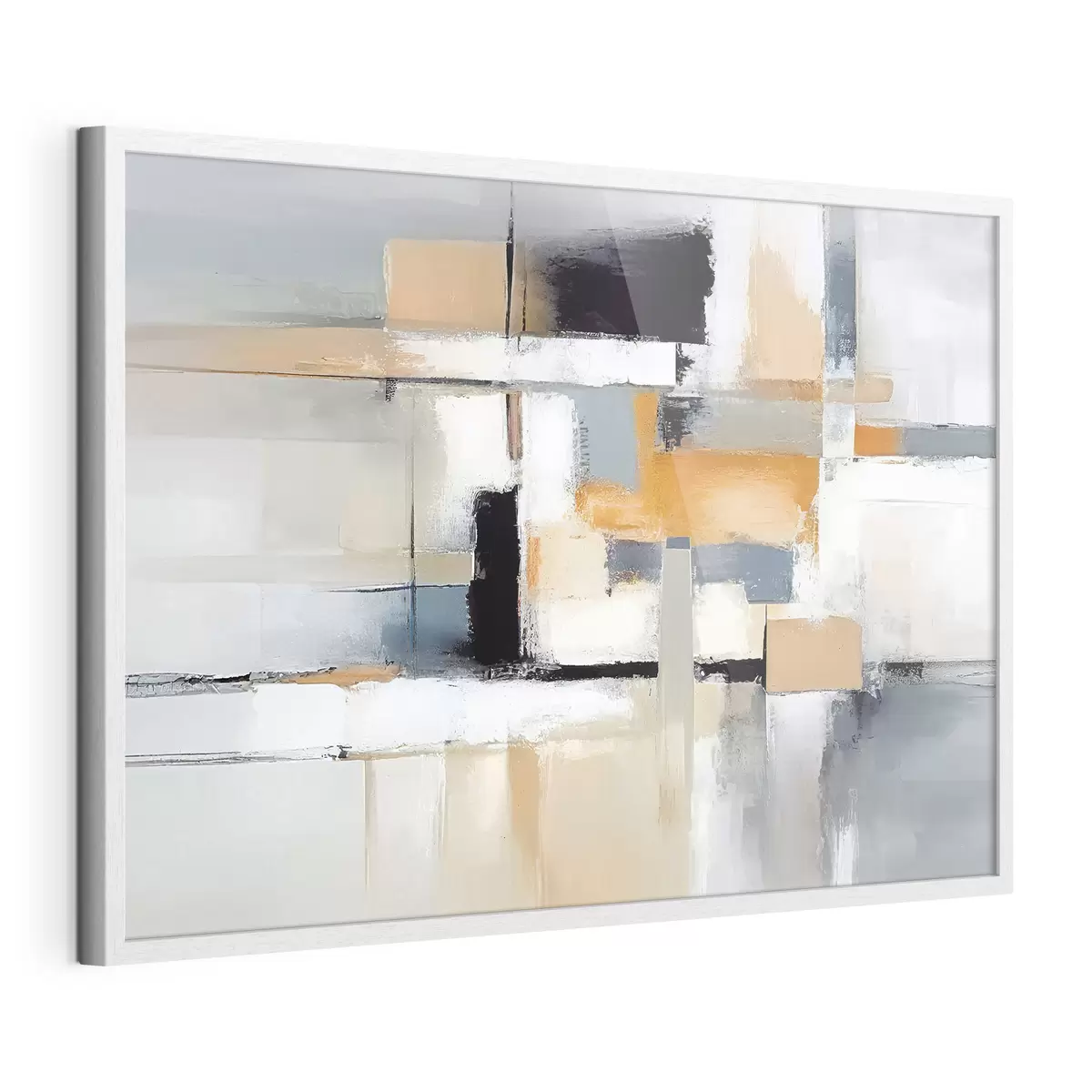 Poster Beige und grau abstrakt mit orange und weiß gewebt f36624