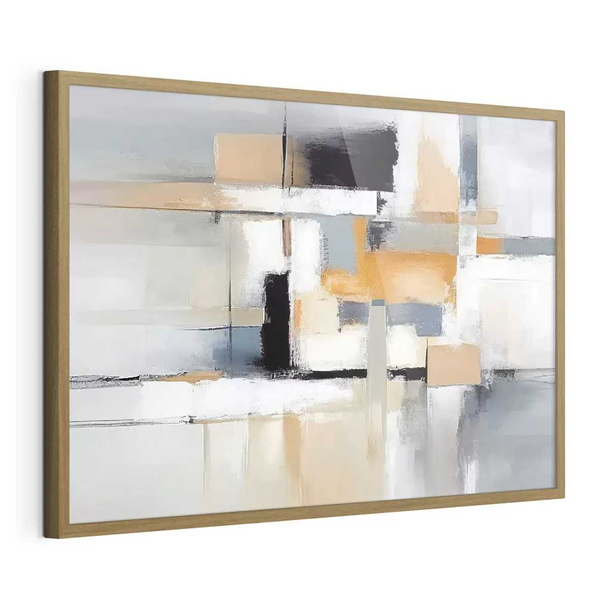 Poster Beige und grau abstrakt mit orange und weiß gewebt f36624