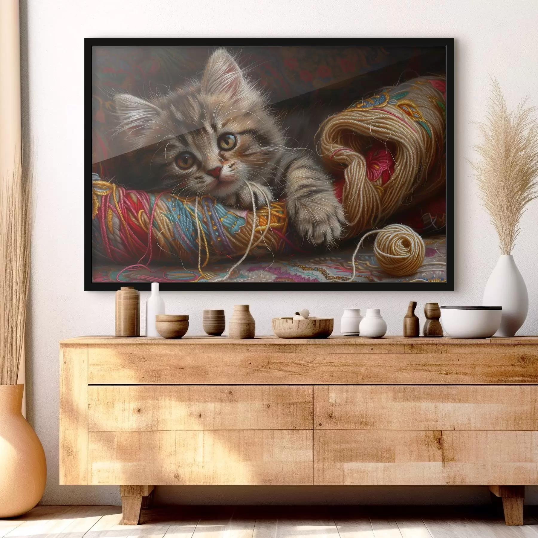 Fototapete Katze auf einem Wollknäuel liegend f38465