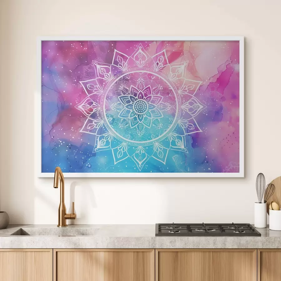 Fototapete Weißes Mandala auf einem bunten Hintergrund f38529