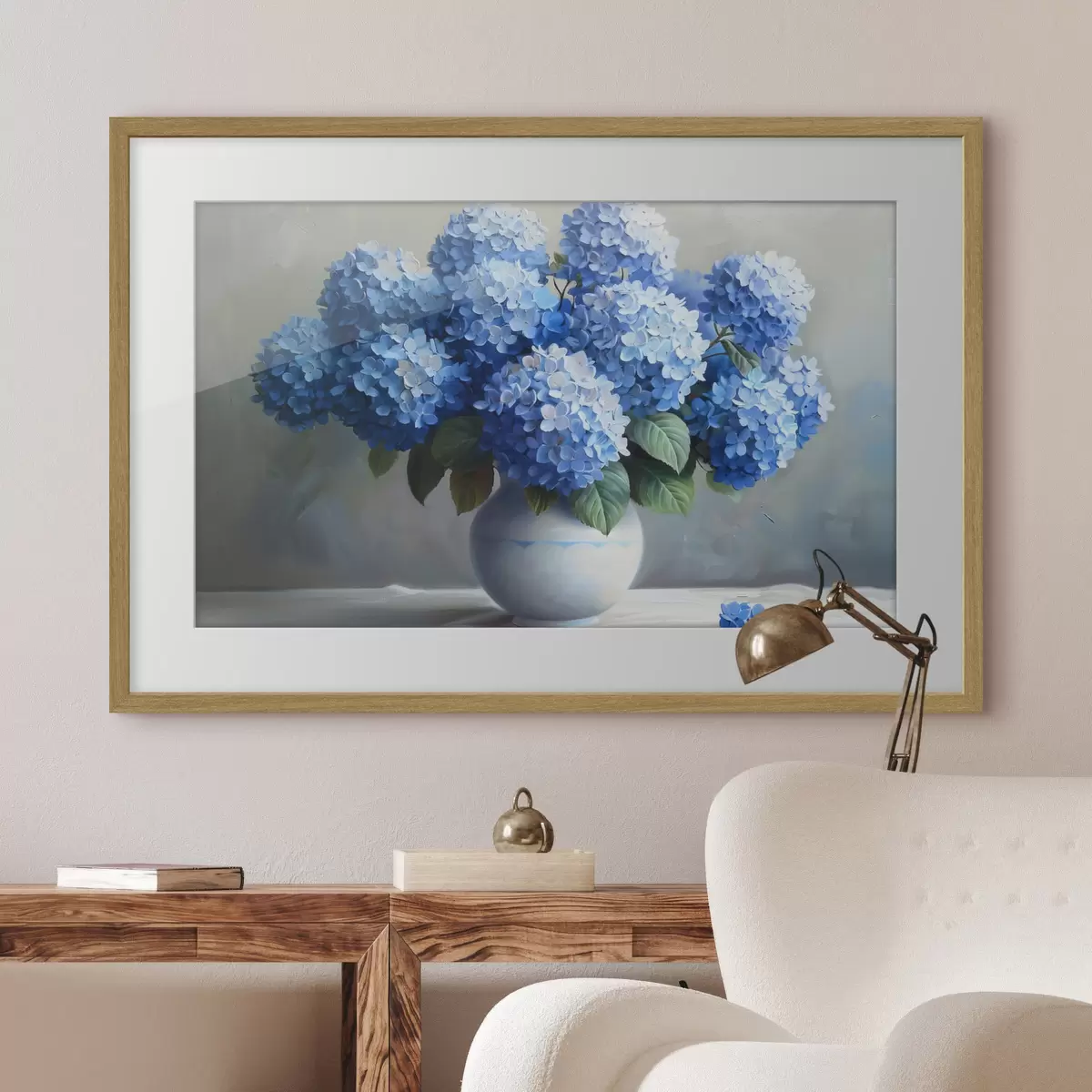 Poster Schöne blaue Hortensien in Vase f38696