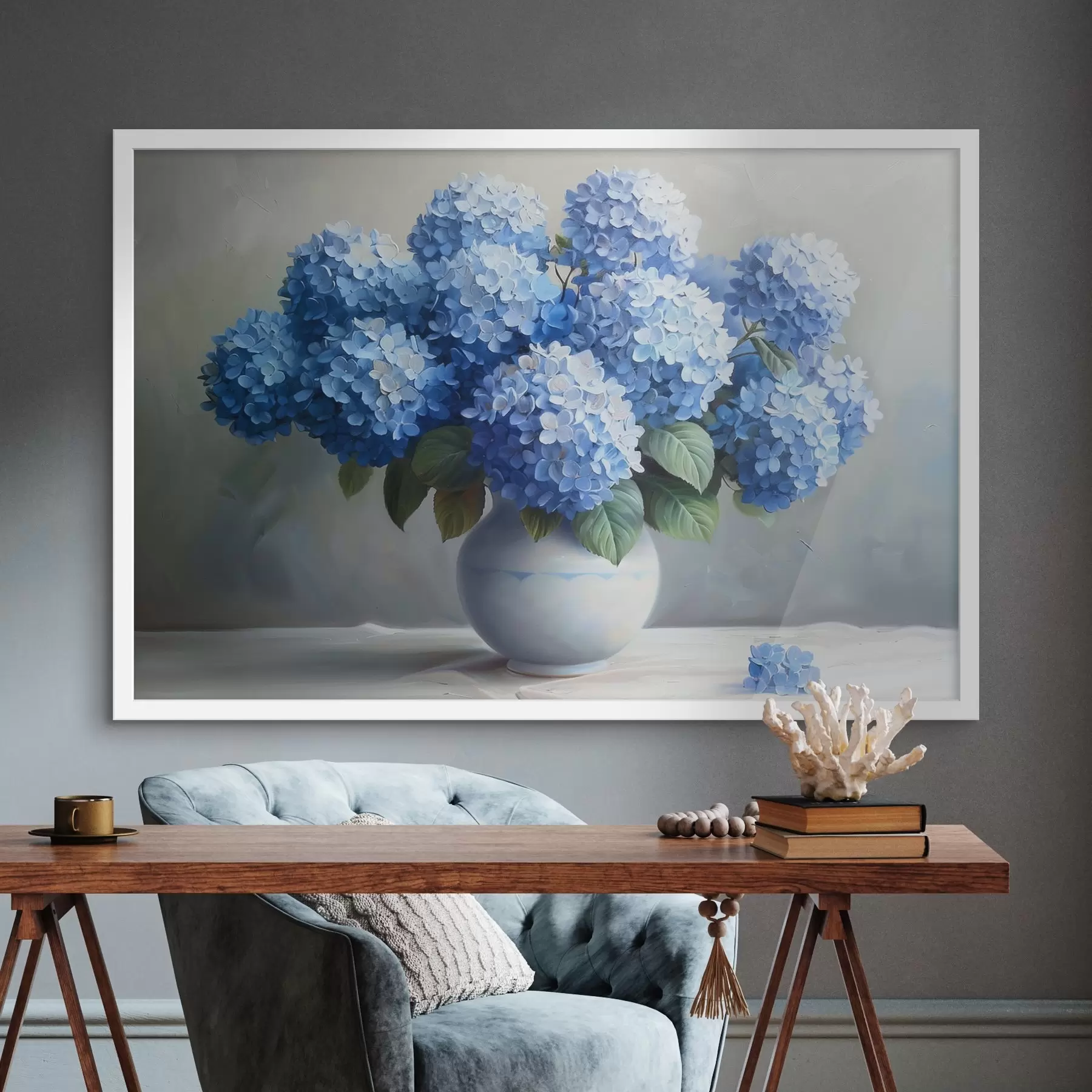 Fototapete Schöne blaue Hortensien in Vase f38696