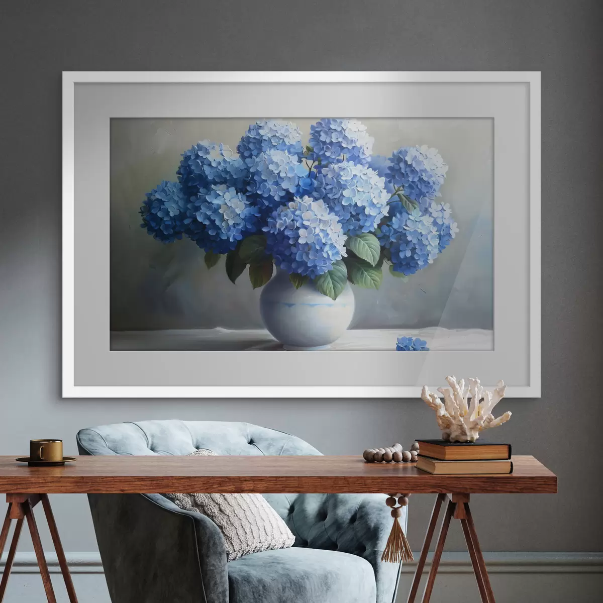 Poster Schöne blaue Hortensien in Vase f38696