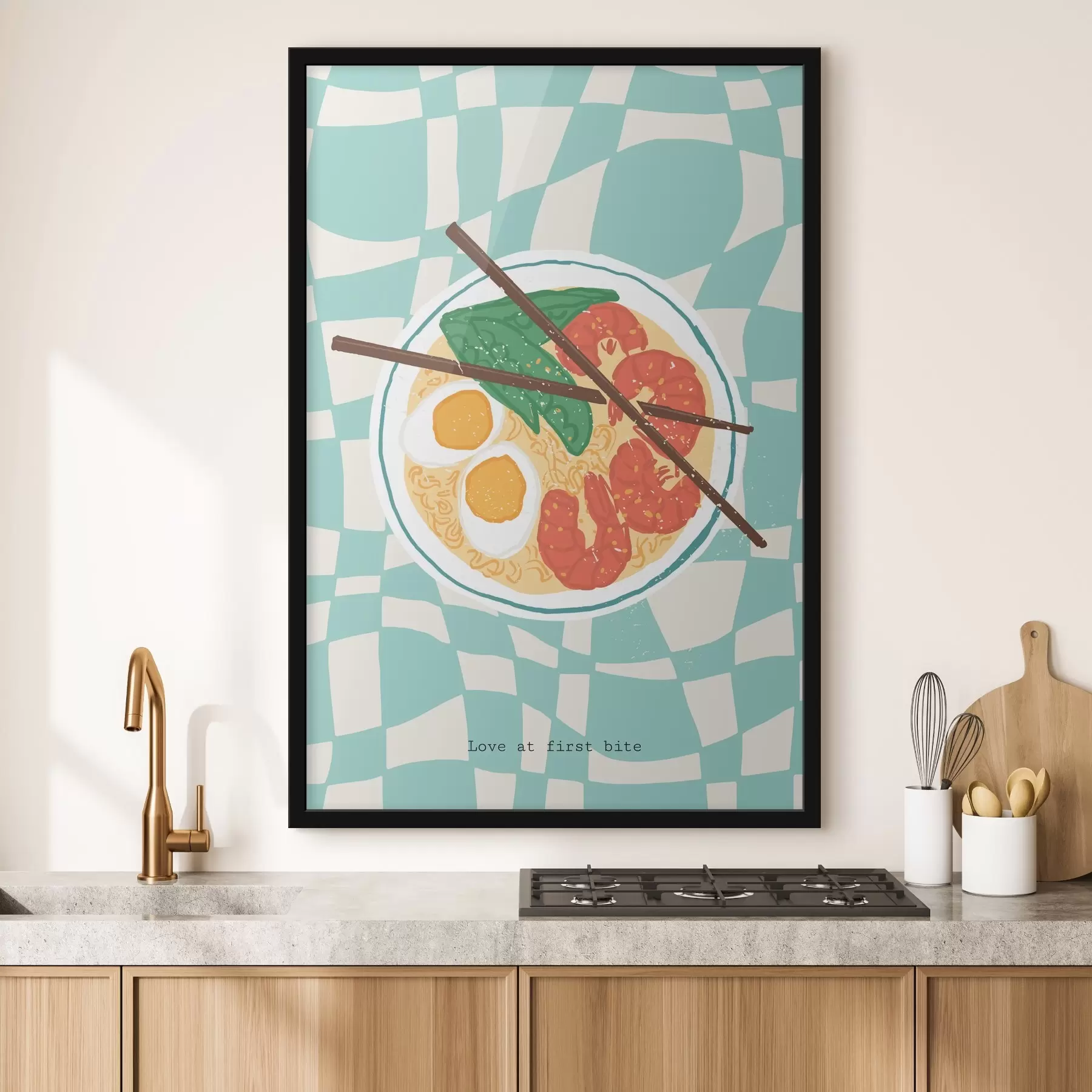 Fototapete Stilvolles Ramen-Food-Poster, Retro-Stil, Pop-Art f36863