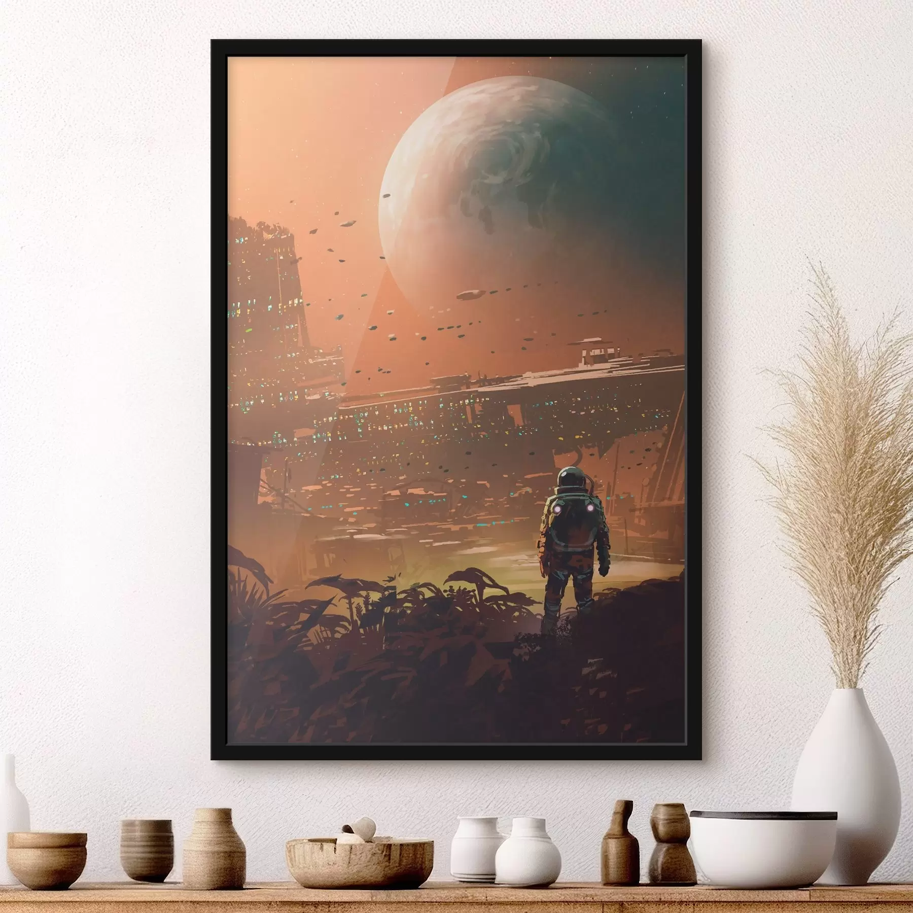 Fototapete Astronaut beim Spaziergang durch die Stadt f37083