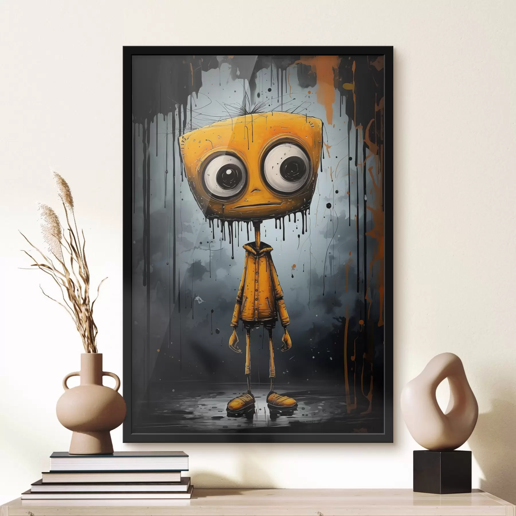 Fototapete Cartoonfigur mit quadratischem Kopf und großen Augen f37254
