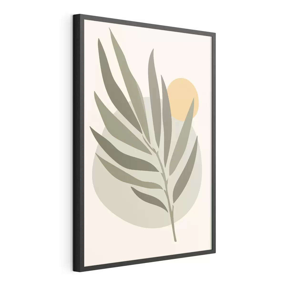 Poster Grünes Blatt mit gelbem Kreis f37442