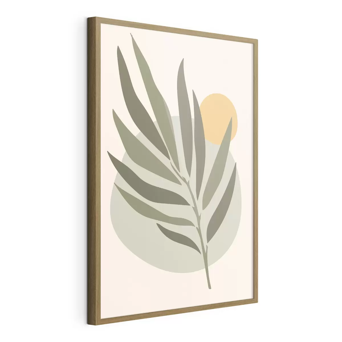 Poster Grünes Blatt mit gelbem Kreis f37442