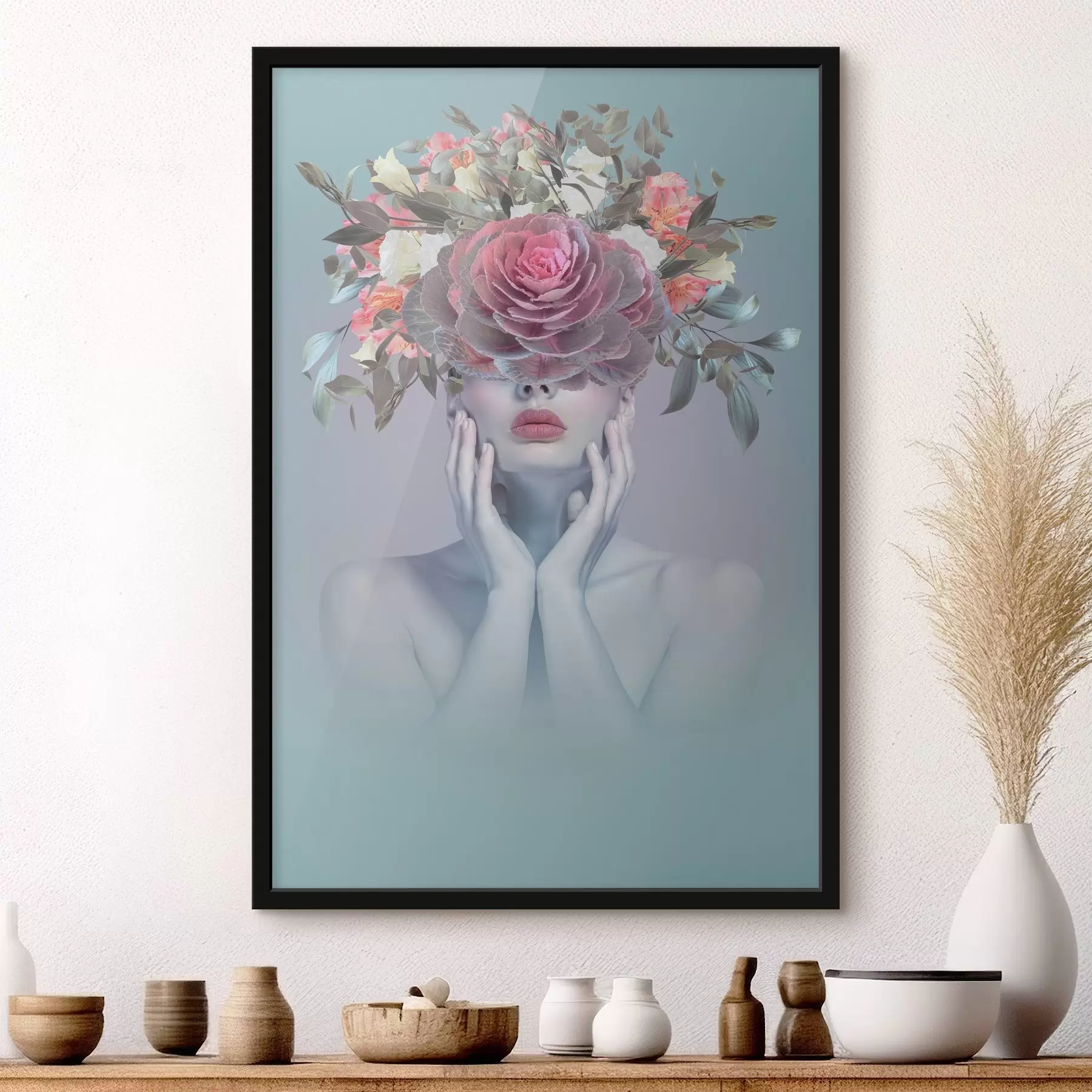 Fototapete Frau mit Blumen auf dem Kopf f37479