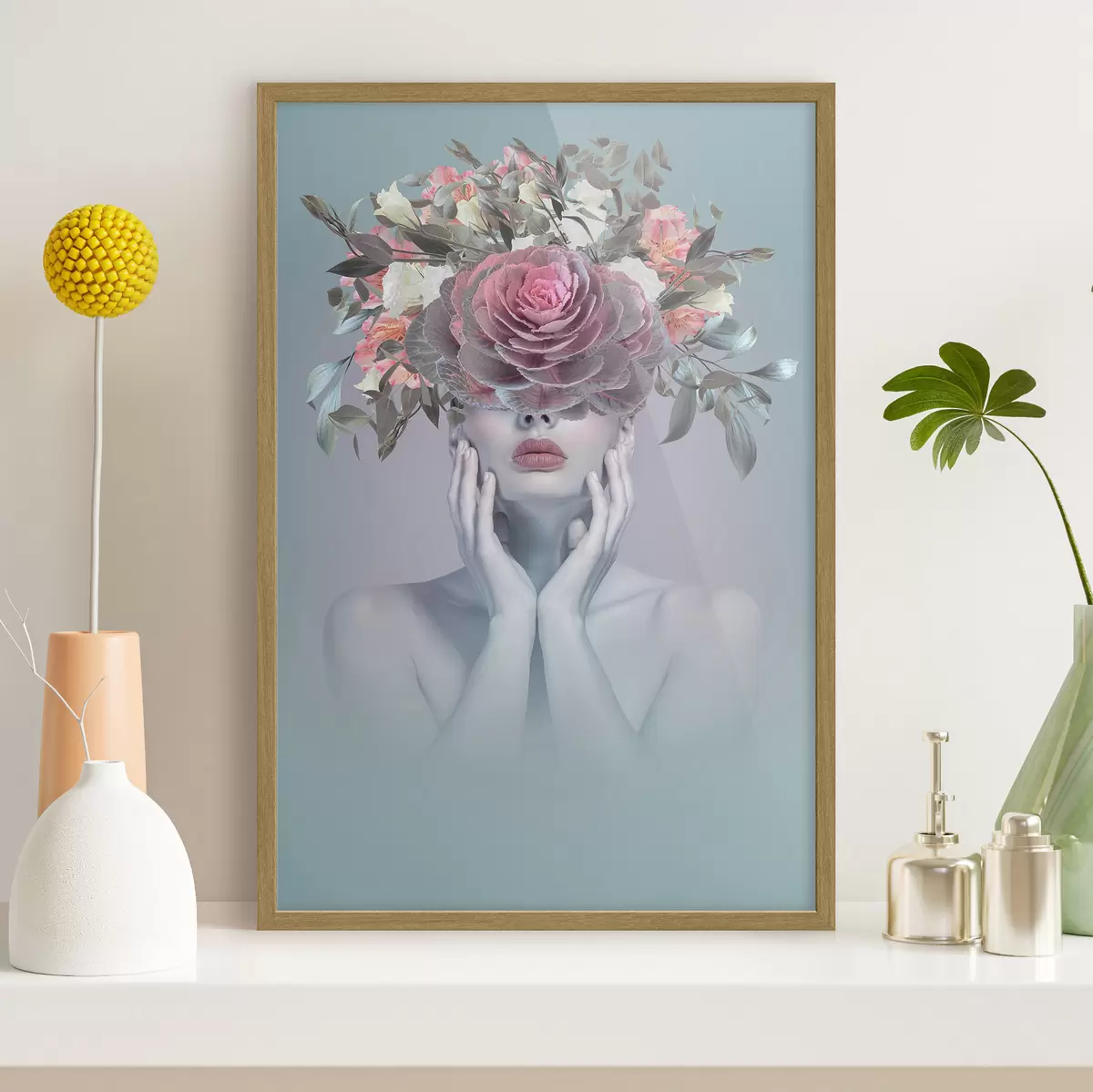 Poster Frau mit Blumen auf dem Kopf f37479