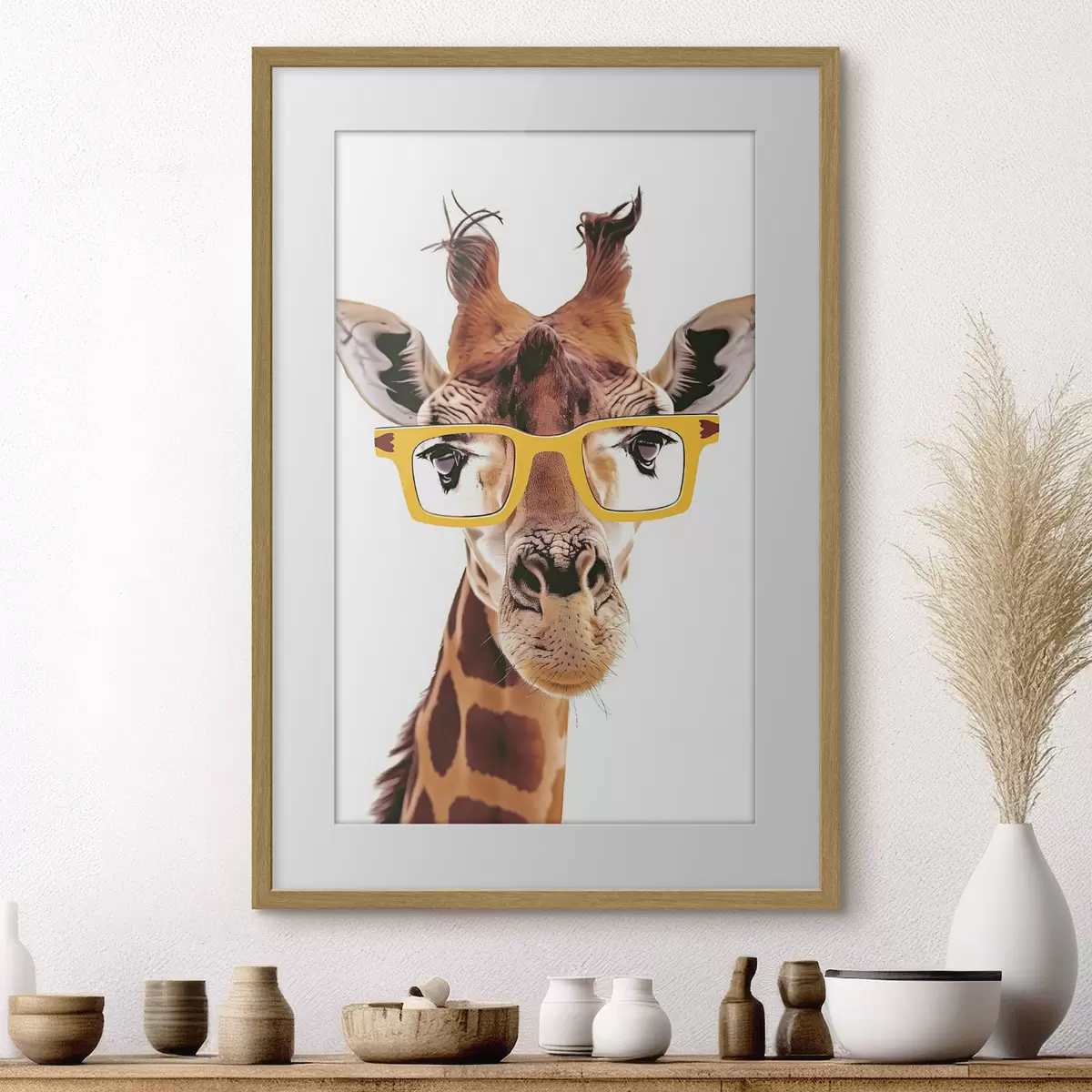 Poster Giraffe mit gelber Brille f38503