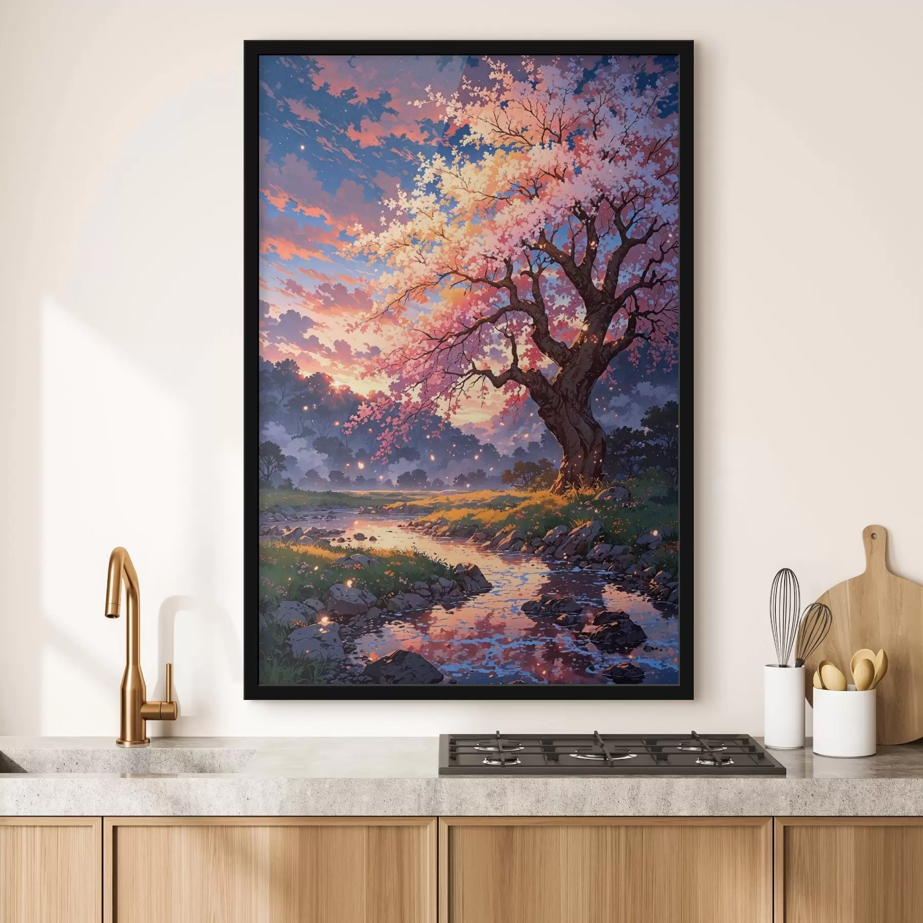Fototapete Ein Baum mit rosa Blüten, durch den ein Fluss fließt f38645