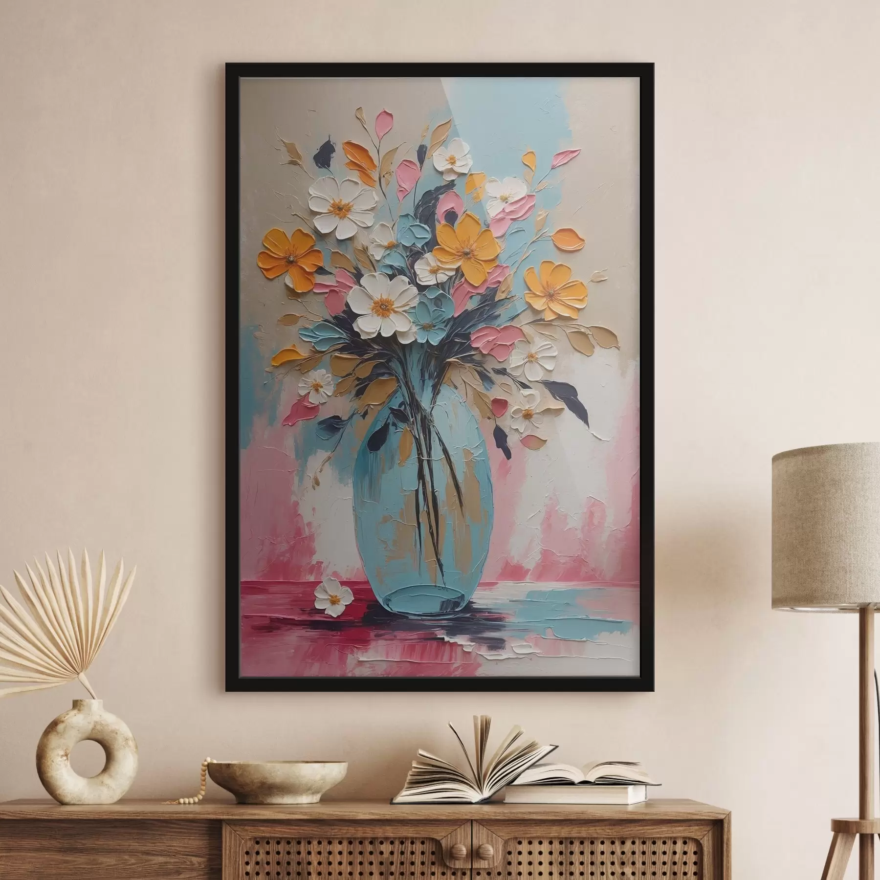 Fototapete Lebendiges Blumenarrangement in sanften Farbtönen f38674