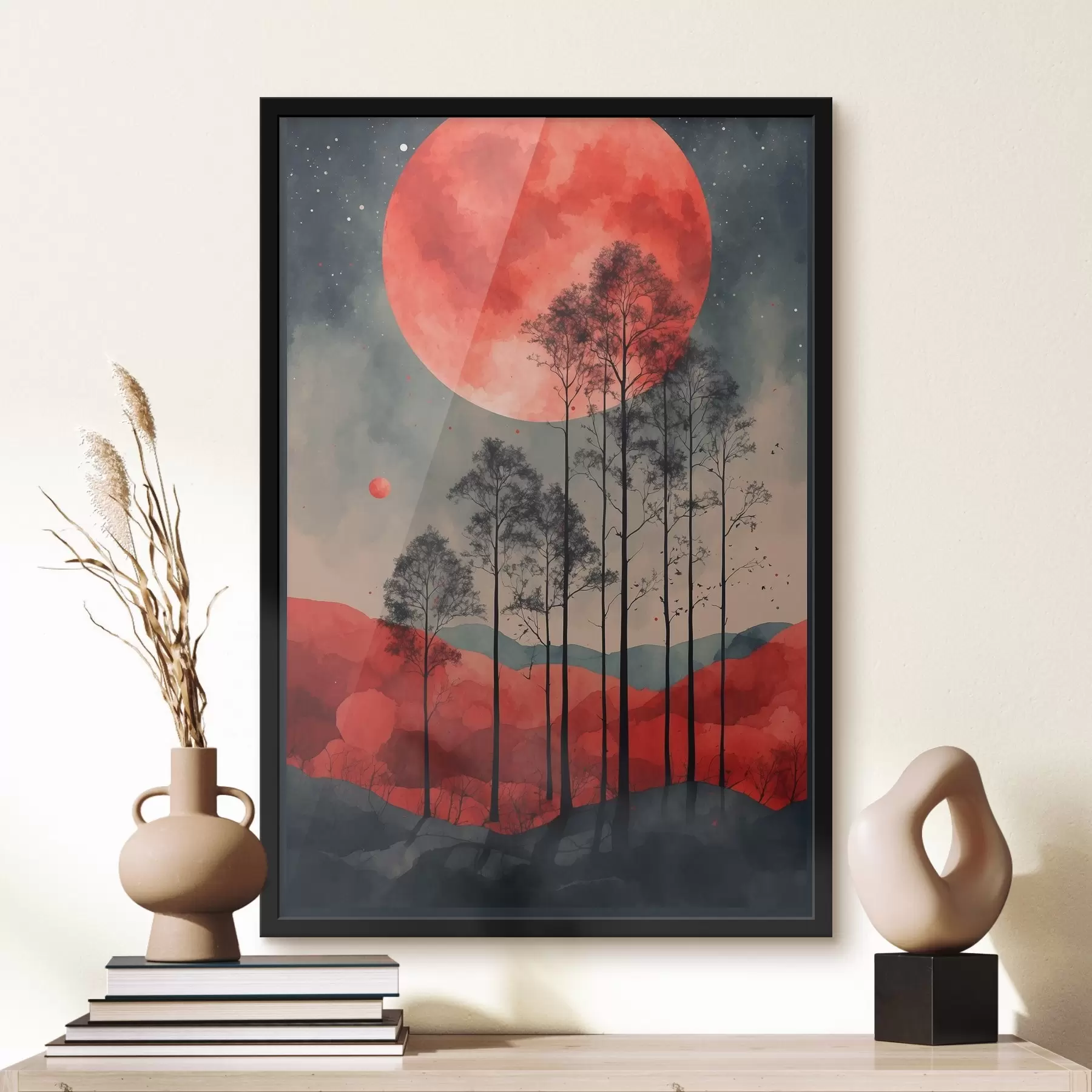 Fototapete Geheimnisvolle Nacht unter einem purpurnen Mond f38862