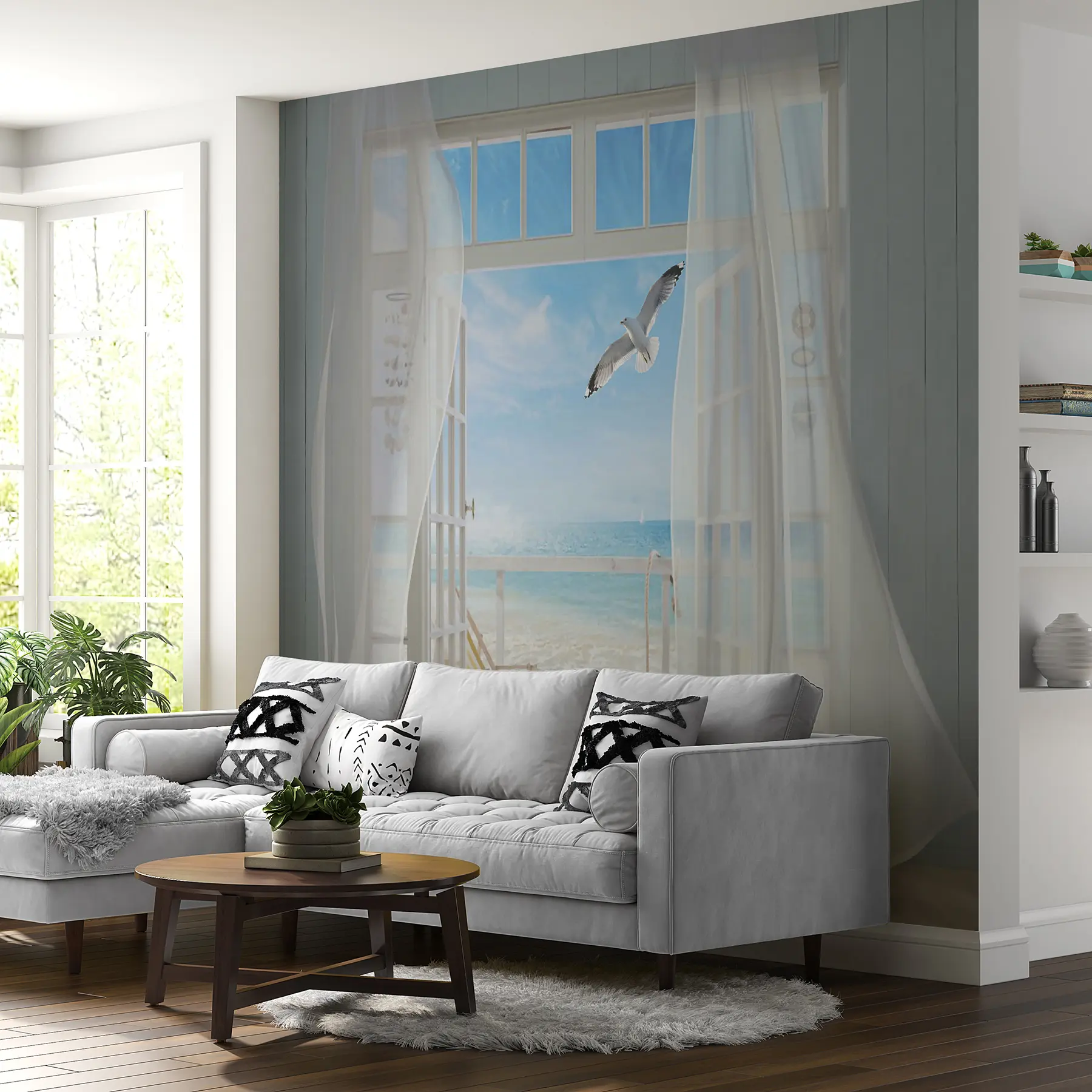 Fototapete Meer und Möwe im Fenster u40534