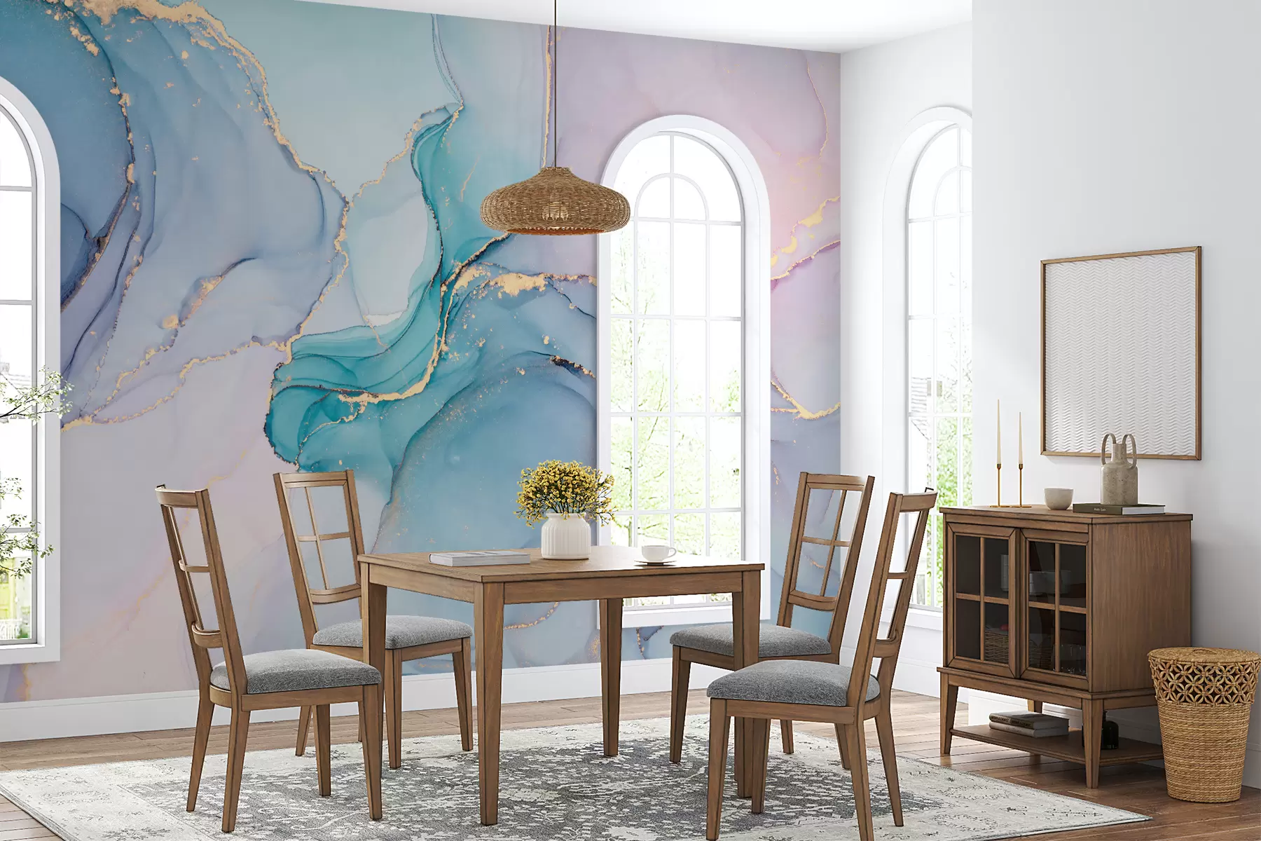 Fototapete Marmor - azurblau, rosa u49408