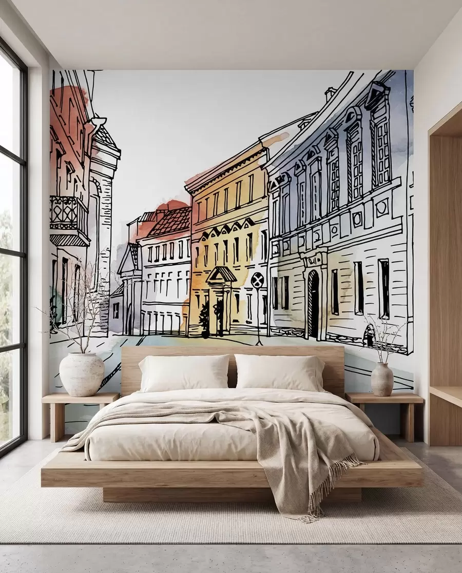 Fototapete Altstadt, Marker und Aquarell u51062