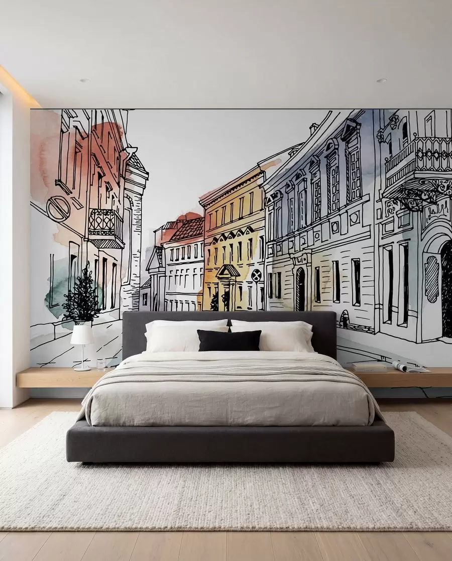 Fototapete Altstadt, Marker und Aquarell u51062