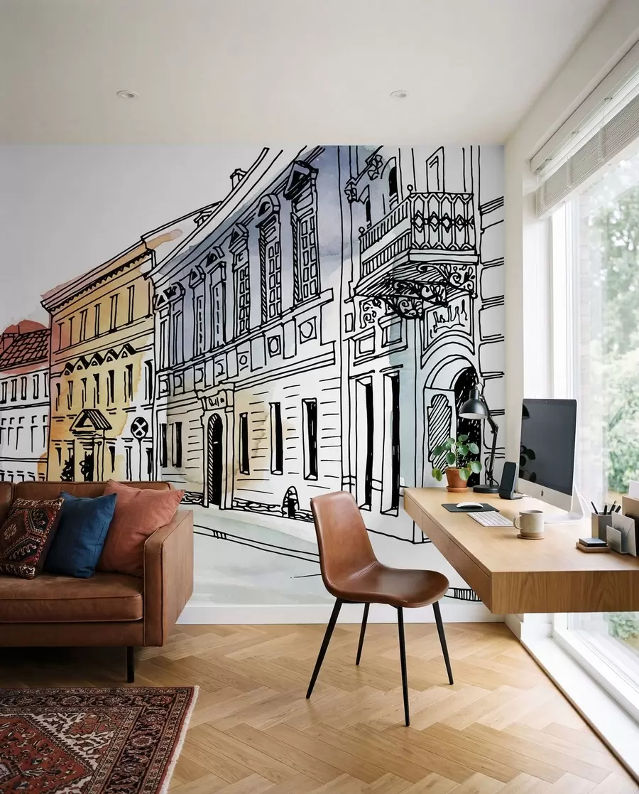 Fototapete Altstadt, Marker und Aquarell u51062