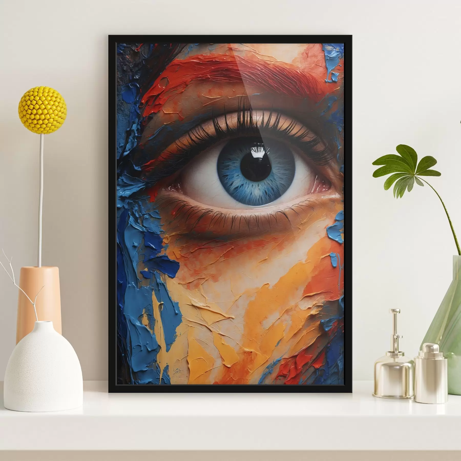 Fototapete Kräftige Farben in auffälliger Augen-Nahaufnahme f39005