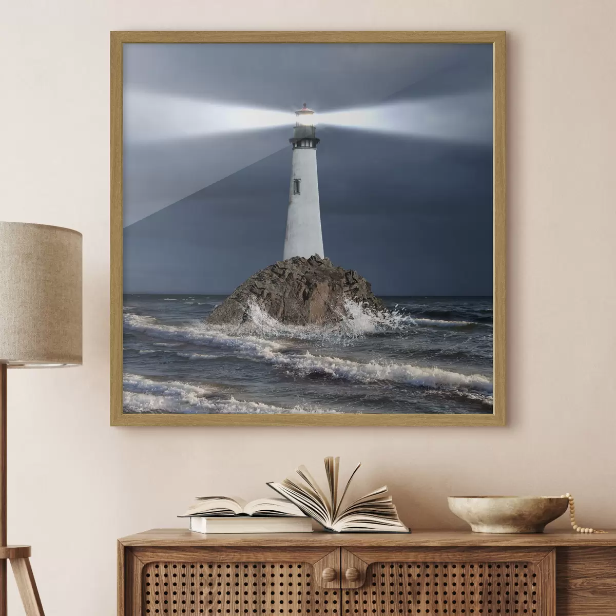Poster Wasser, Leuchtturm und Himmel f08187