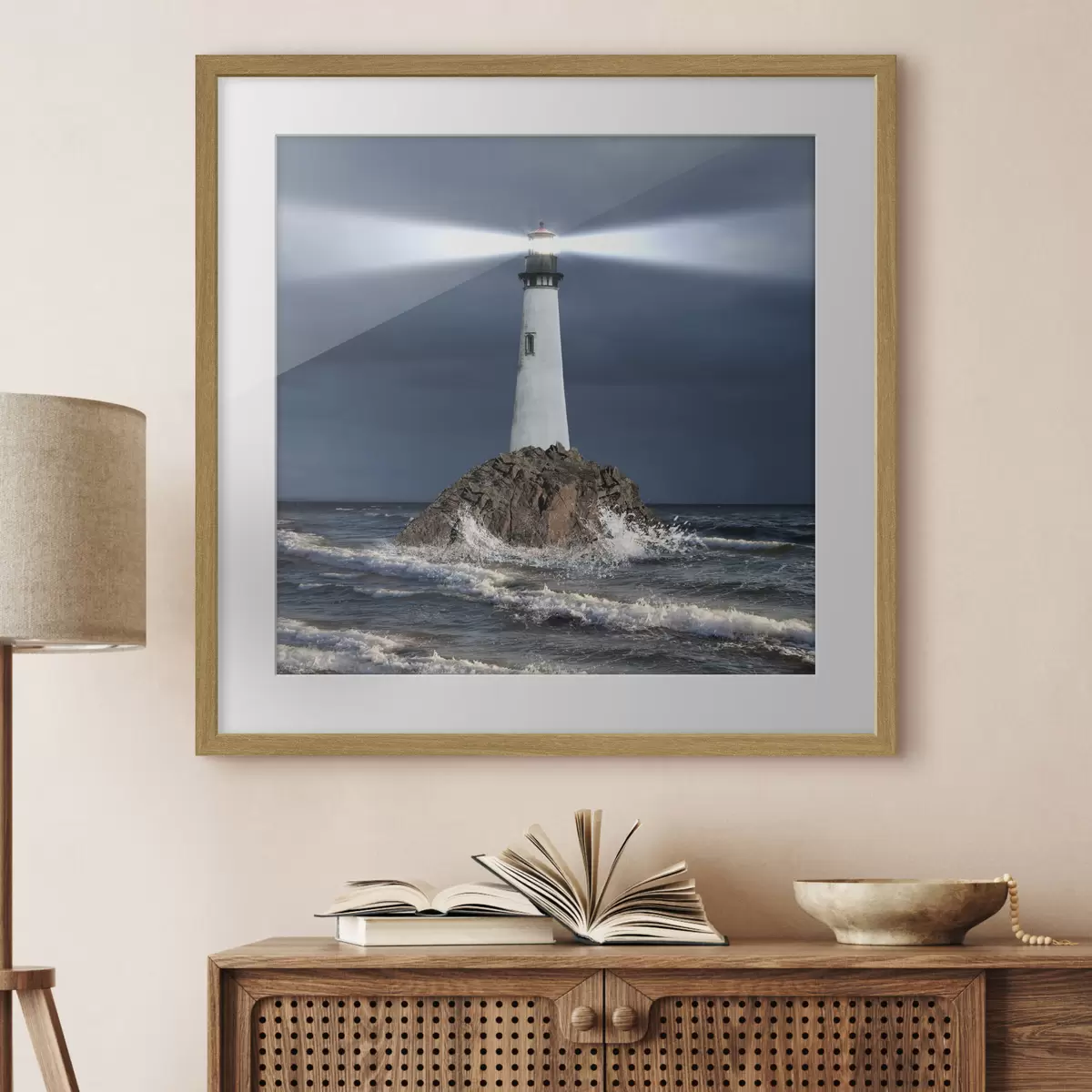 Poster Wasser, Leuchtturm und Himmel f08187