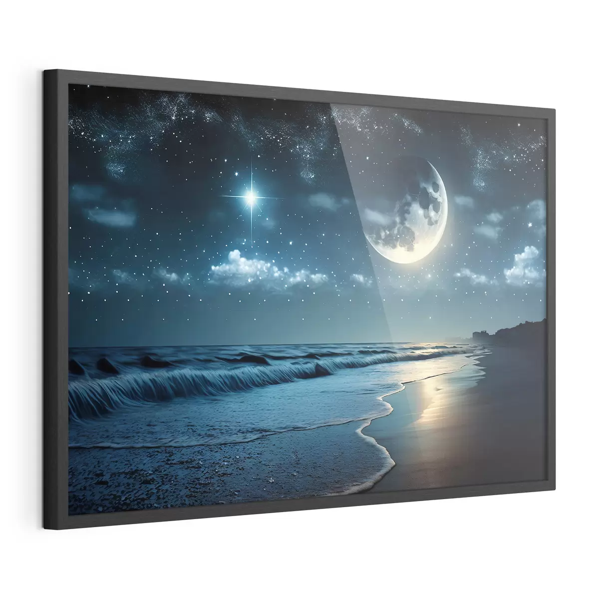 Poster Großer Mond über dem nächtlichen Meer f31111