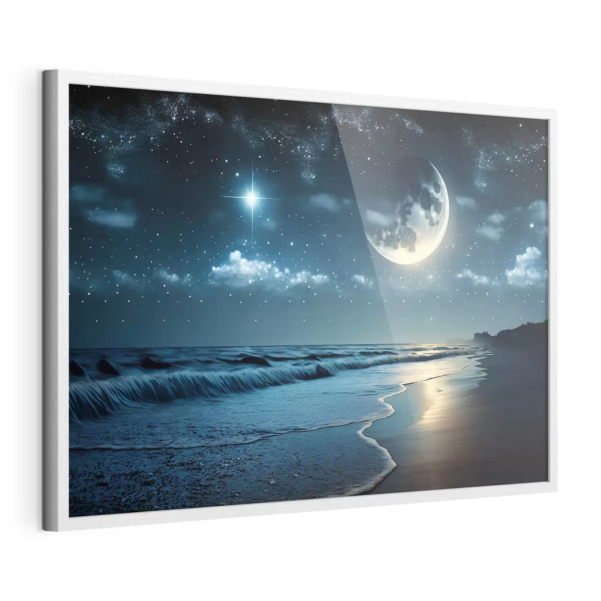 Poster Großer Mond über dem nächtlichen Meer f31111