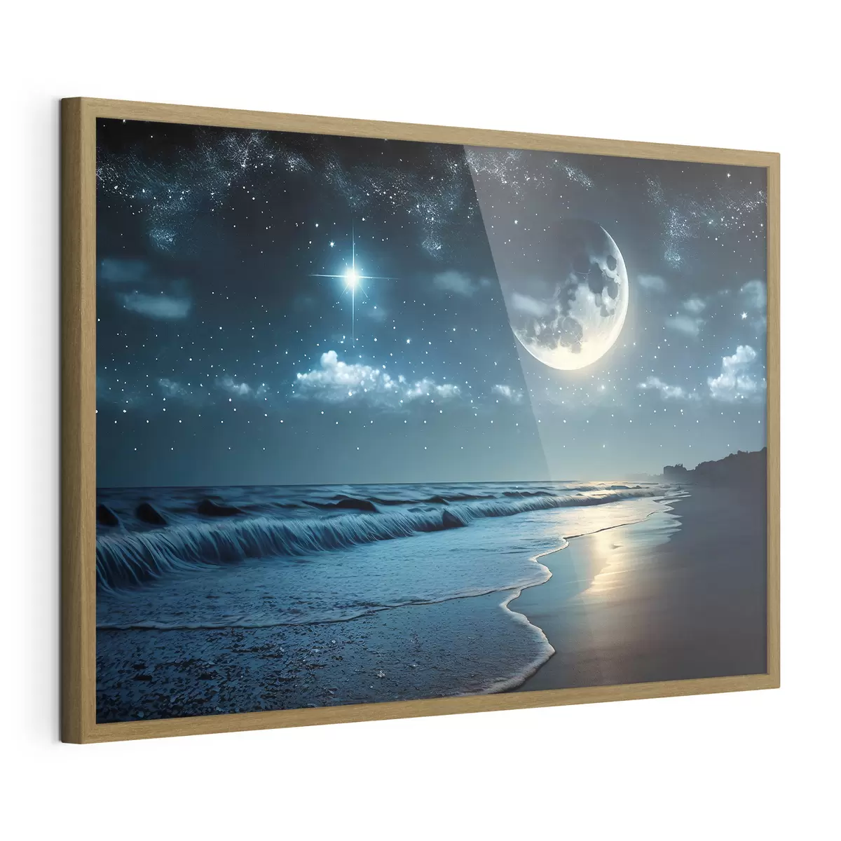 Poster Großer Mond über dem nächtlichen Meer f31111
