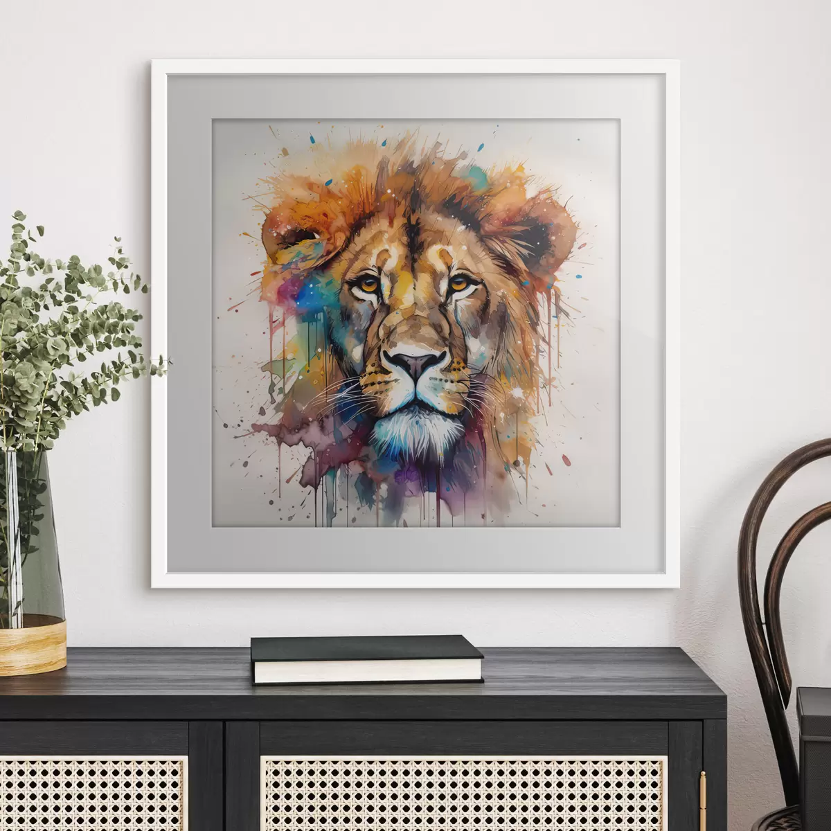 Poster Ein Löwe im Aquarellstil f32325