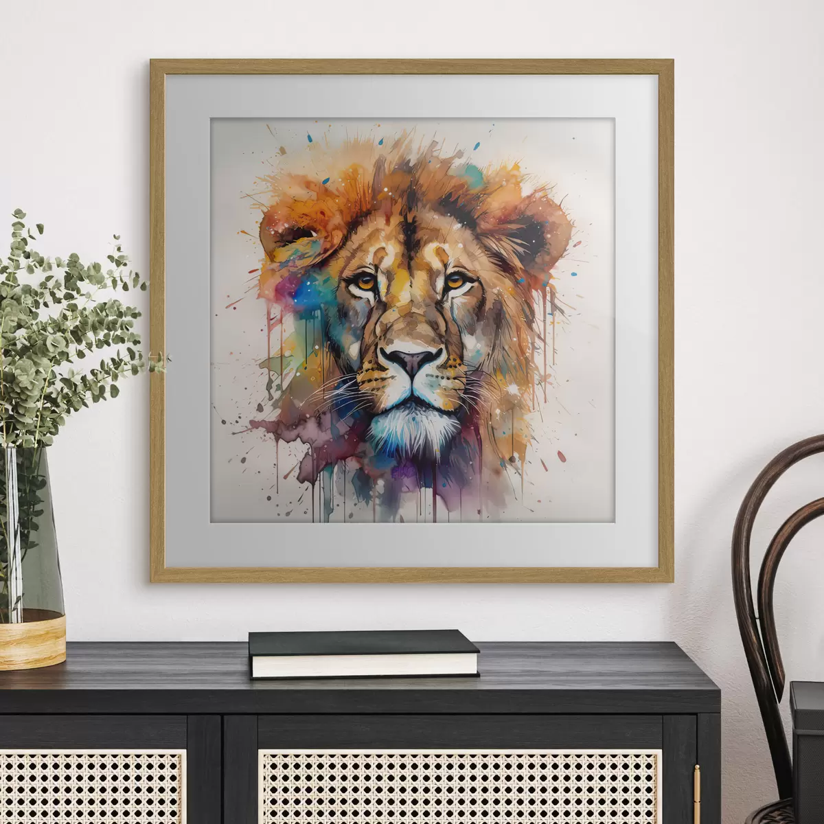 Poster Ein Löwe im Aquarellstil f32325