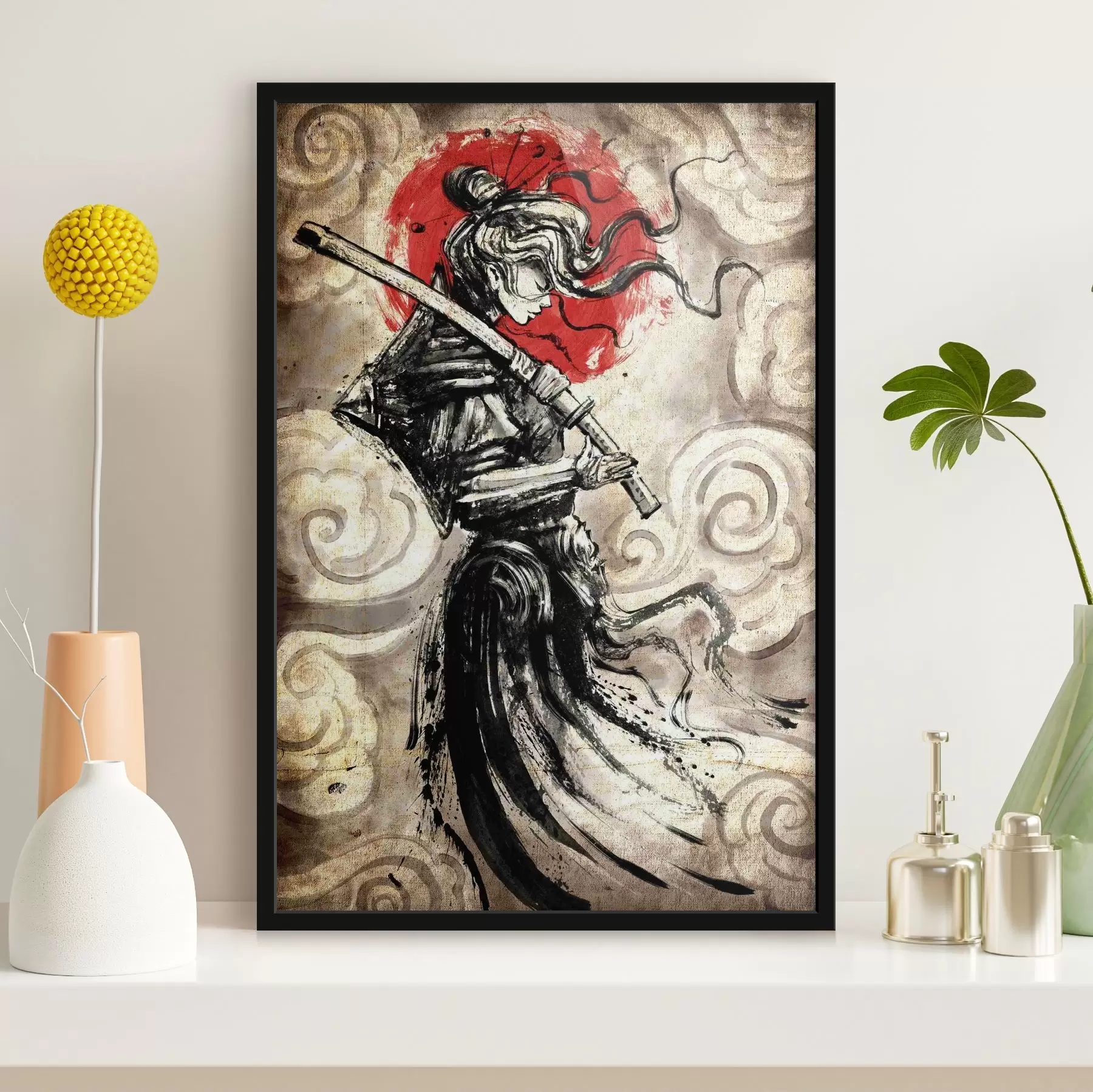 Fototapete Schönes Samurai-Mädchen mit einem Katana auf der Schulter f33060
