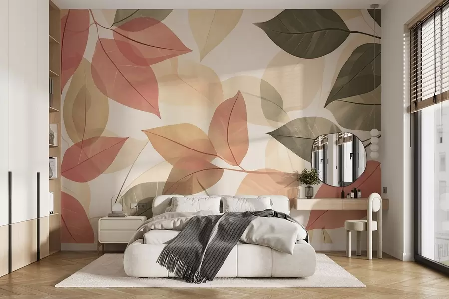 Fototapete Zweige mit Blättern in Rot- und Grüntönen w08502