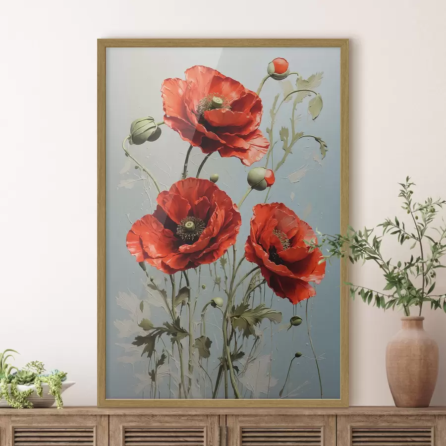 Fototapete Mohnblumen auf blauem Hintergrund f41773