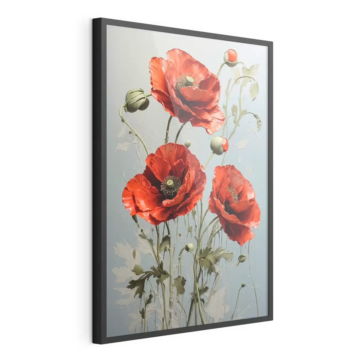 Poster Mohnblumen auf blauem Hintergrund f41773