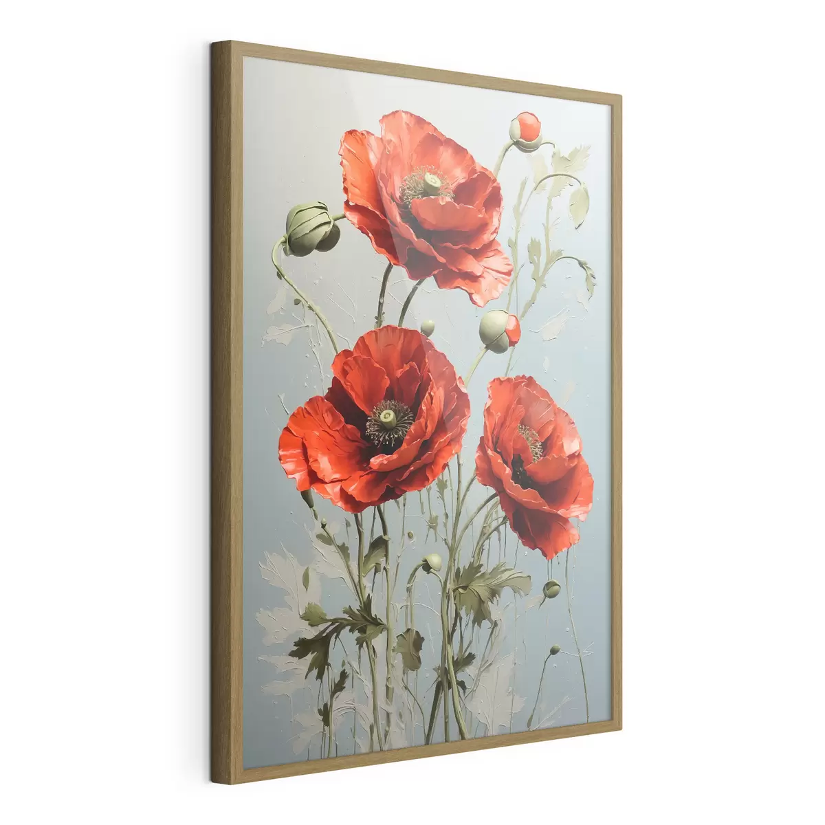 Poster Mohnblumen auf blauem Hintergrund f41773
