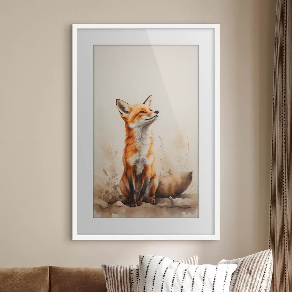 Poster Fuchs auf beigem Hintergrund f41778