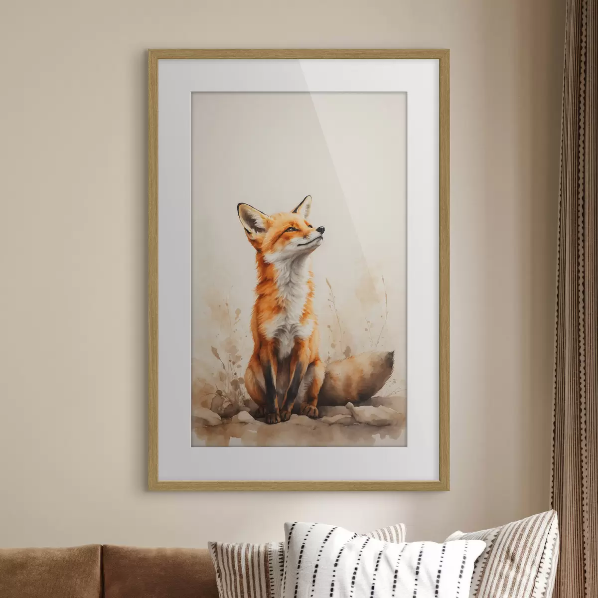 Poster Fuchs auf beigem Hintergrund f41778