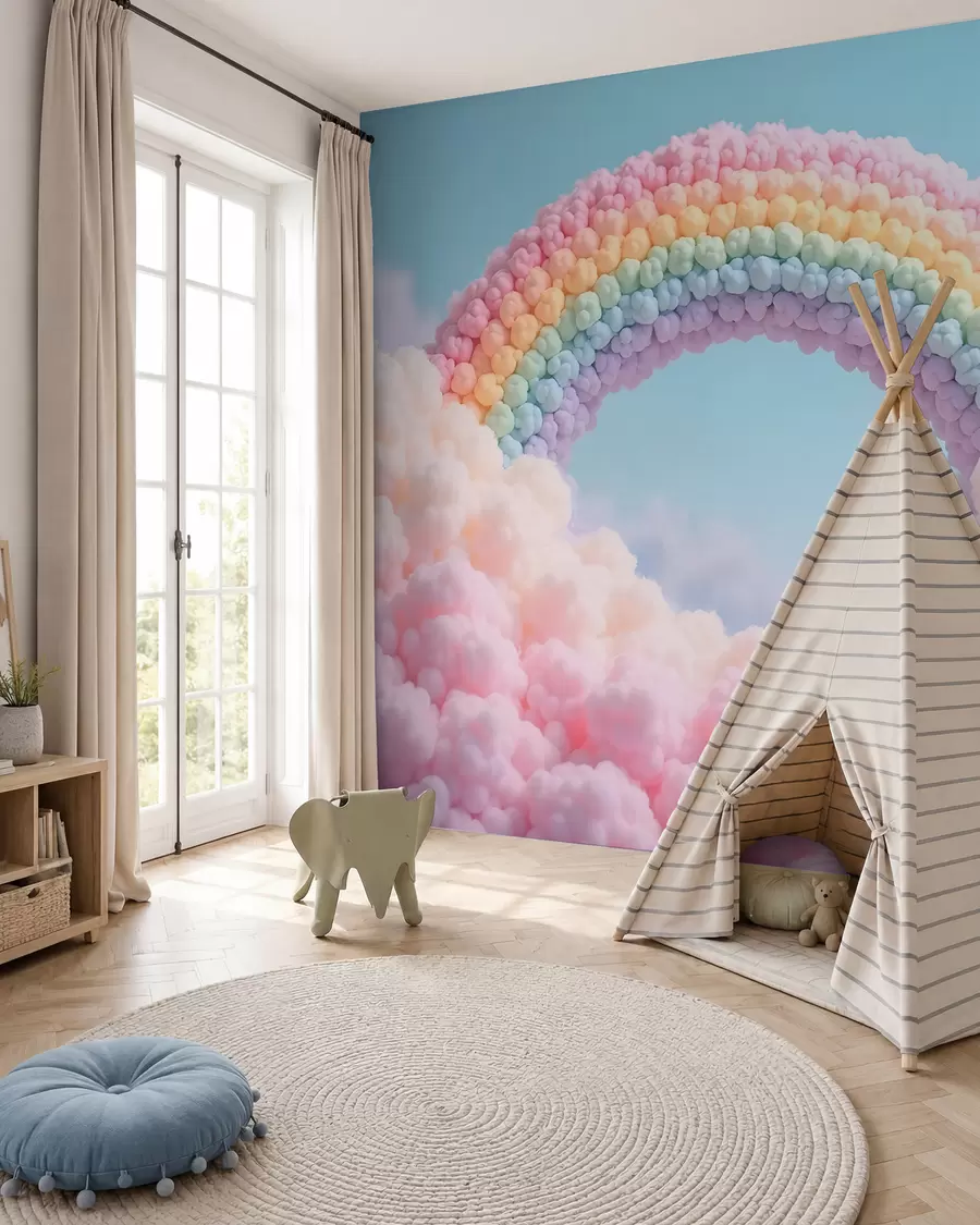 Fototapete Flauschiger Regenbogen auf Wolken, gemalt w02615