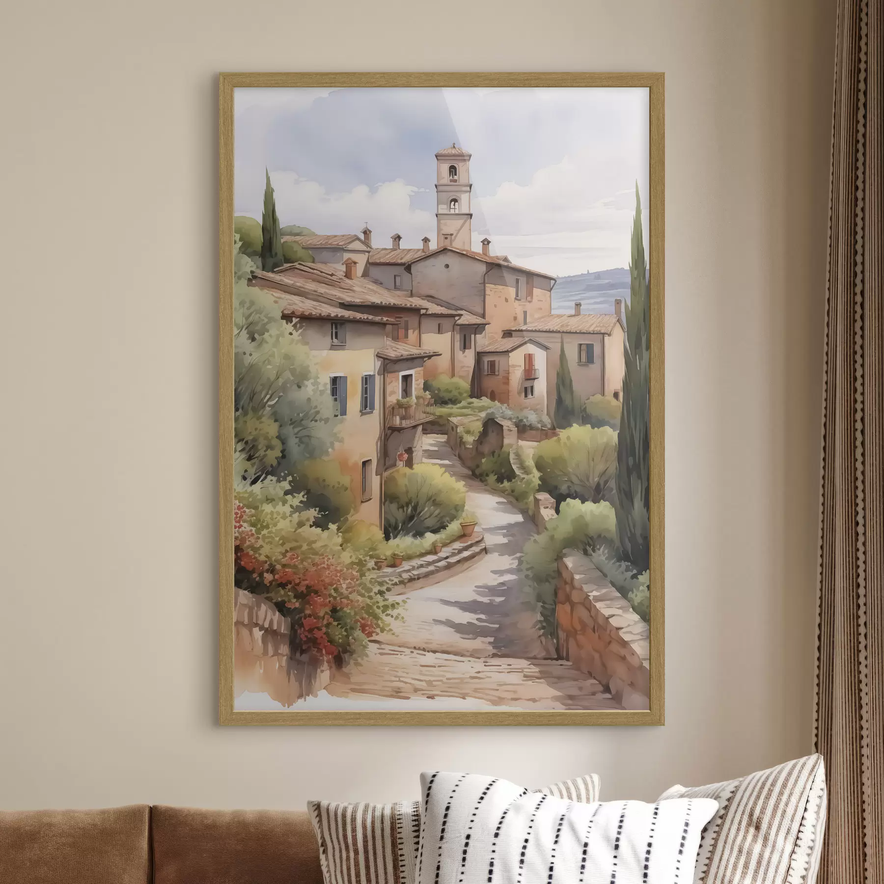 Fototapete Italienische Vorstadt Straße Nachahmung Aquarell f42135