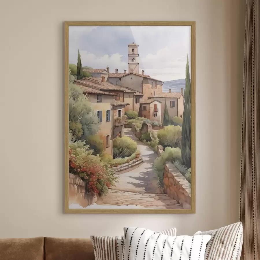 Fototapete Italienische Vorstadt Straße Nachahmung Aquarell f42135