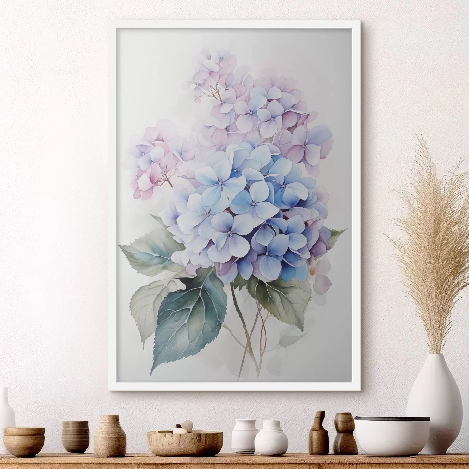 Fototapete Zweig mit Hortensienblüten Nachahmung Aquarell f42143